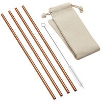 Outset® 76629 10 1/2" Copper Straight Straw with Brush and Bag - 4/Pack