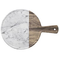 Libbey 12" Round Faux Wood and Marble Melamine Serving Board - 12/Case