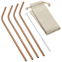 Outset® 76628 10 1/2" Copper Bent Straw with Brush and Bag - 4/Pack