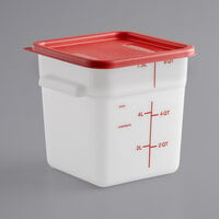 Vigor 8 Qt. White Square Polyethylene Food Storage Container and Red Lid