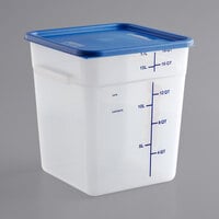 Vigor 18 Qt. Translucent Square Polypropylene Food Storage Container and Blue Lid