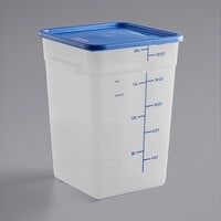 Vigor 22 Qt. Translucent Square Polypropylene Food Storage Container and Blue Lid