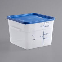Vigor 12 Qt. Translucent Square Polypropylene Food Storage Container and Blue Lid