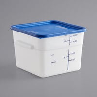 Vigor 12 Qt. White Square Polyethylene Food Storage Container and Blue Lid