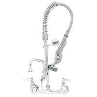 T&S MPZ-8WCN-06 EasyInstall Wall Mounted 22 1/8" High Mini Pre-Rinse Faucet with Adjustable 8" Centers, Club Handles, 24" Hose, 6" Add-On Faucet, and 6" Wall Bracket