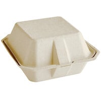 Tellus Products 6" x 6" No PFAS Added Natural Bagasse Clamshell Container - 50/Pack