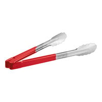 Vollrath 4781240 Jacob's Pride 12" Stainless Steel Scalloped Tongs with Red Coated Kool Touch® Handle