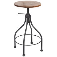 BFM Seating Lincoln Screw Clear Coated Steel Backless Barstool with Autumn Ash Wood Seat