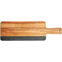 Acopa 12" x 5" Acacia Wood and Slate Serving Board with 4" Handle