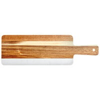 Acopa 12" x 5" Acacia Wood and Marble Serving Board with 4" Handle