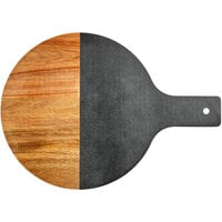 Acopa 10" Round Acacia Wood and Slate Serving Board with 4" Handle