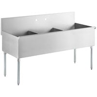 Regency 63" 16-Gauge Stainless Steel Three Compartment Commercial Utility Sink - 21" x 24" x 14" Bowl