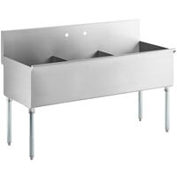 Regency 60" 16-Gauge Stainless Steel Three Compartment Commercial Utility Sink - 20" x 21" x 14" Bowl