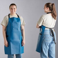 Choice Navy 38 Mil Heavy Weight Vinyl Adjustable Dishwasher Apron with Pocket - 32" x 26"