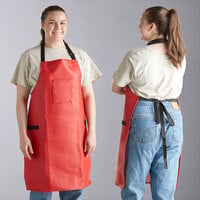 Choice Red 38 Mil Heavy Weight Vinyl Adjustable Dishwasher Apron with Pocket - 32 inch x 26 inch