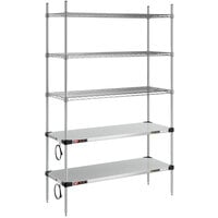 Metro Super Erecta 18" x 48" Stainless Steel Takeout Station with 2 Heated Shelves, 3 Chrome Shelves, and 74" Chrome Posts