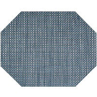 Front of the House Metroweave 14" x 11" Indigo Basketweave Woven Vinyl Octagon Placemat - 12/Pack