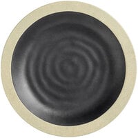 Acopa Ugoki 12" Matte Black Melamine Plate with Medium Ivory Rim - 12/Pack