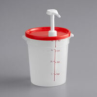Choice Condiment Pump Kit with 1 oz. Pump and 4 Qt. Round Translucent Container with Red Lid