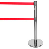 Aarco HC-27 Chrome 40" Crowd Control / Guidance Stanchion with Dual 84" Red Retractable Belts