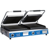 Globe GPGDUE14D Deluxe Double Sandwich Grill with Grooved Plates - Dual 15" x 18 1/2" Cooking Surfaces - 208/240V, 7200W