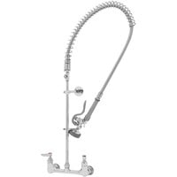 T&S B-0133-B-TEE EasyInstall Wall Mounted 35 1/4" High Pre-Rinse Faucet with 8" Adjustable Centers, 44" Hose, Tee Assembly, and 6" Wall Bracket