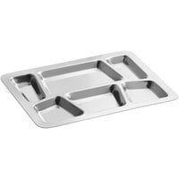 Choice 15 1/2" x 11 1/2" Ambidextrous Stainless Steel Rectangular 6 Compartment Tray with Trapezoid Center