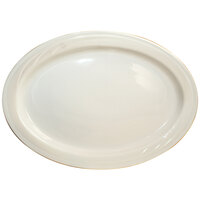 International Tableware York 10 1/2" x 7 3/8" Ivory (American White) Embossed Stoneware Platter - 24/Case
