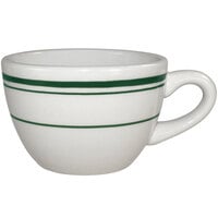 International Tableware Verona 8 oz. Ivory (American White) Stoneware Low Cup with Green Bands - 36/Case