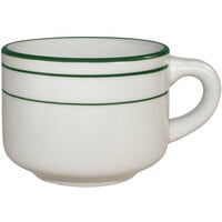 International Tableware Verona 7 oz. Ivory (American White) Stoneware Stacking Cup with Green Bands - 36/Case