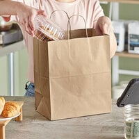 Duro 10 inch x 6 3/4 inch x 12 inch Bistro Natural Kraft Paper Shopping Bag with Handles - 250/Bundle