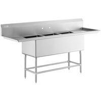 Regency Spec Line 88 inch 14 Gauge Stainless Steel Three Compartment Commercial Sink with 2 Drainboards - 16 inch x 20 inch x 14 inch Bowls