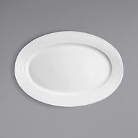 RAK Porcelain Rondo 14 15/16" x 10 1/4" Ivory Embossed Wide Rim Porcelain Oval Plate - 6/Case