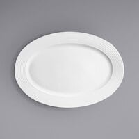 RAK Porcelain Rondo 12 5/8" x 8 5/8" Ivory Embossed Wide Rim Porcelain Oval Plate - 6/Case