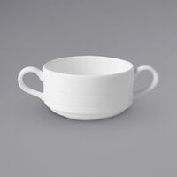 RAK Porcelain Rondo 10.2 oz. Ivory Embossed Porcelain Soup Bowl with 2 Handles - 6/Case