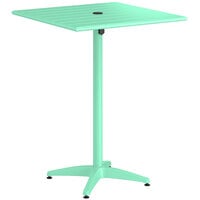 Lancaster Table & Seating 32" x 32" Sea Foam Powder-Coated Aluminum Bar Height Outdoor Table with Umbrella Hole