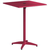 Lancaster Table & Seating 32" x 32" Sangria Powder-Coated Aluminum Bar Height Outdoor Table with Umbrella Hole
