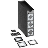 KleanTake by ServSense Black Countertop Slim Cup Dispenser Cabinet with Top Lid / Straw Organizer - 3 Slot