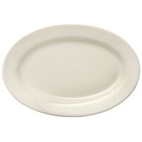 Libbey Porcelana Cream 12 1/4" x 8 7/16" Oval Cream White Wide Rim Rolled Edge Porcelain Platter - 12/Case