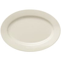 Libbey Porcelana Cream 15 1/4" x 10 7/8" Oval Cream White Wide Rim Rolled Edge Porcelain Platter - 6/Case