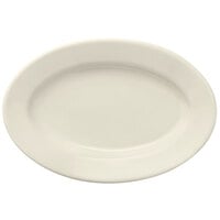 Libbey Porcelana Cream 9 1/2" x 6 3/8" Oval Cream White Wide Rim Rolled Edge Porcelain Platter - 24/Case