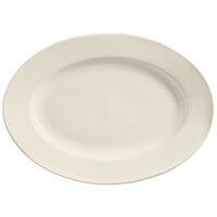 Libbey Porcelana Cream 11 1/2" x 7 3/4" Oval Cream White Wide Rim Rolled Edge Porcelain Platter - 12/Case