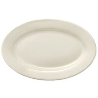 Libbey Porcelana Cream 13 5/8" x 8 7/8" Oval Cream White Wide Rim Rolled Edge Porcelain Platter - 12/Case