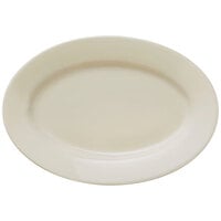 Libbey Porcelana Cream 10 1/4" x 7 1/8" Oval Cream White Wide Rim Rolled Edge Porcelain Platter - 12/Case