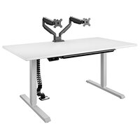 Bridgeport 64361BND 59" x 31 1/2" White Pro-Desk V-3 with Cable Spine, Tray, and Dual Monitor Arm