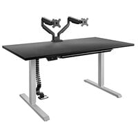 Bridgeport 64360BND 59" x 31 1/2" Black Pro-Desk V-3 with Cable Spine, Tray, and Dual Monitor Arm
