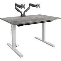 Bridgeport 64350BND 47 3/16" x 31 1/2" Gray Pro-Desk V-3 with Cable Spine, Tray, and Dual Monitor Arm