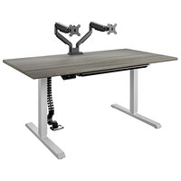 Bridgeport 64362BND 59" x 31 1/2" Gray Pro-Desk V-3 with Cable Spine, Tray, and Dual Monitor Arm