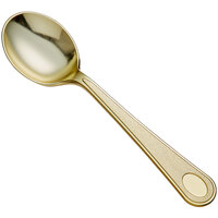 Visions 5 7/8" Satin Heavy Weight Gold Plastic Soup Spoon - 25/Pack