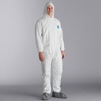Malt Impact ProMax White Microporous Zipper Front Long Sleeve Coveralls with Elastic Wrists, Attached Boots, and Hood